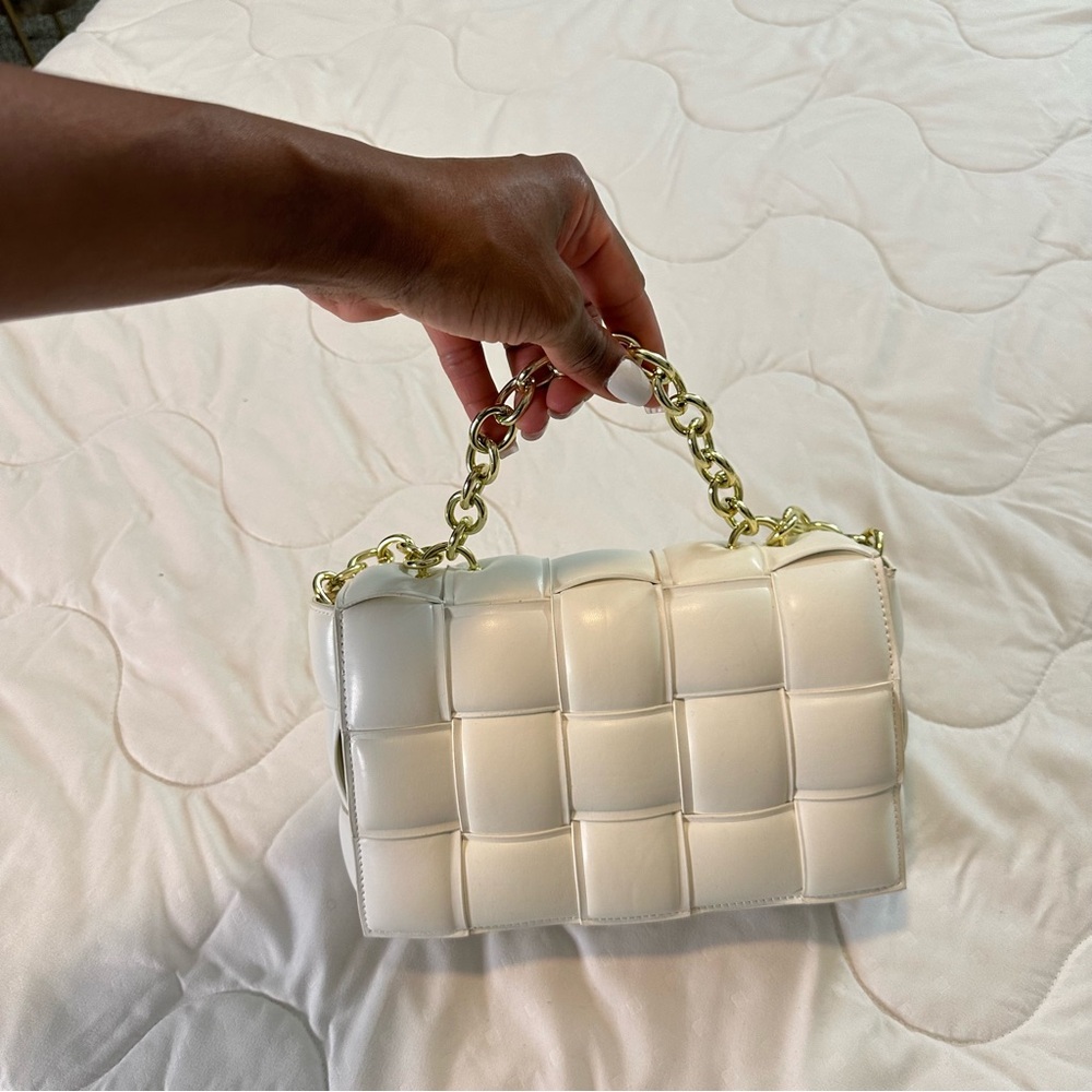 Quilt Design Gold Chain Casual Summer White Crossbody Handbag